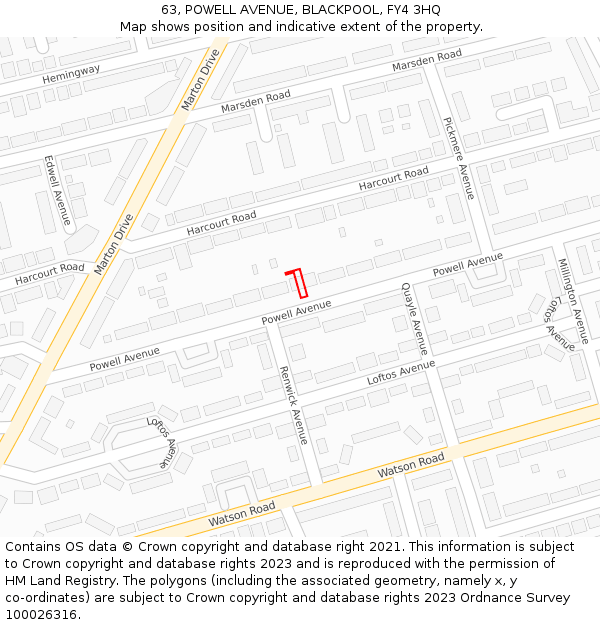 63, POWELL AVENUE, BLACKPOOL, FY4 3HQ: Location map and indicative extent of plot
