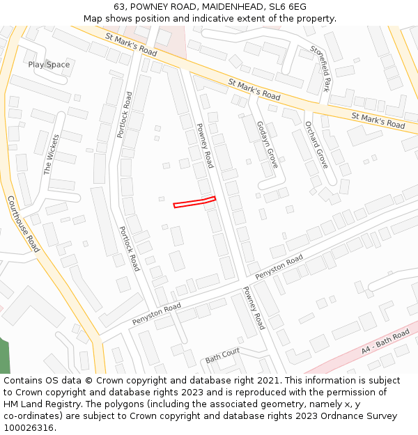 63, POWNEY ROAD, MAIDENHEAD, SL6 6EG: Location map and indicative extent of plot
