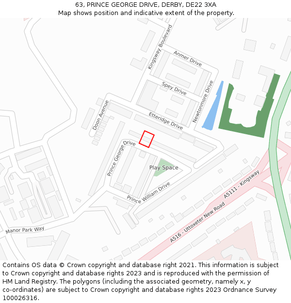 63, PRINCE GEORGE DRIVE, DERBY, DE22 3XA: Location map and indicative extent of plot