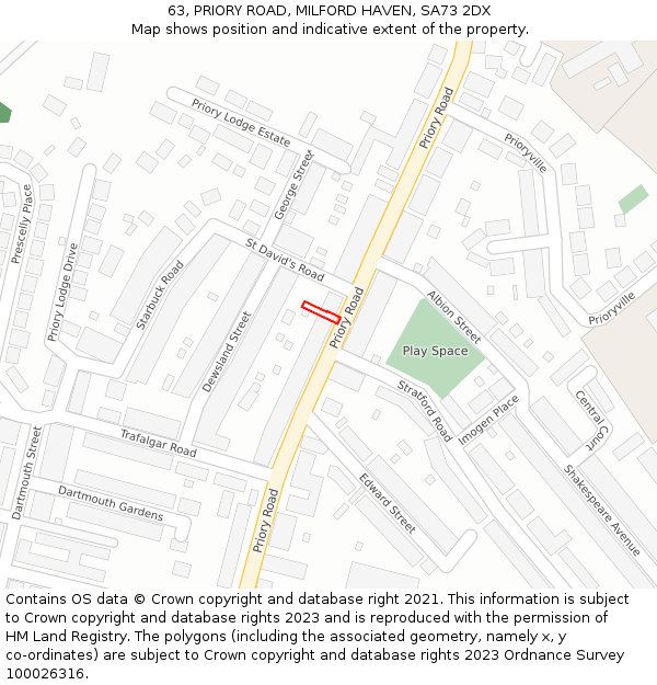 63, PRIORY ROAD, MILFORD HAVEN, SA73 2DX: Location map and indicative extent of plot