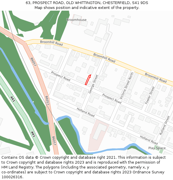 63, PROSPECT ROAD, OLD WHITTINGTON, CHESTERFIELD, S41 9DS: Location map and indicative extent of plot