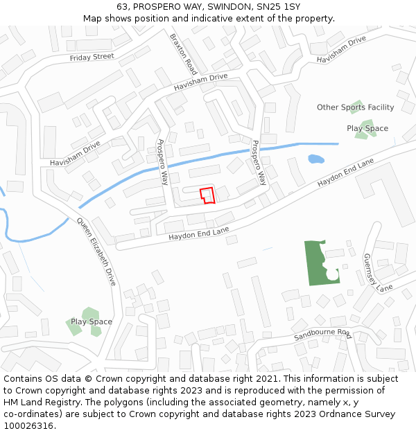 63, PROSPERO WAY, SWINDON, SN25 1SY: Location map and indicative extent of plot