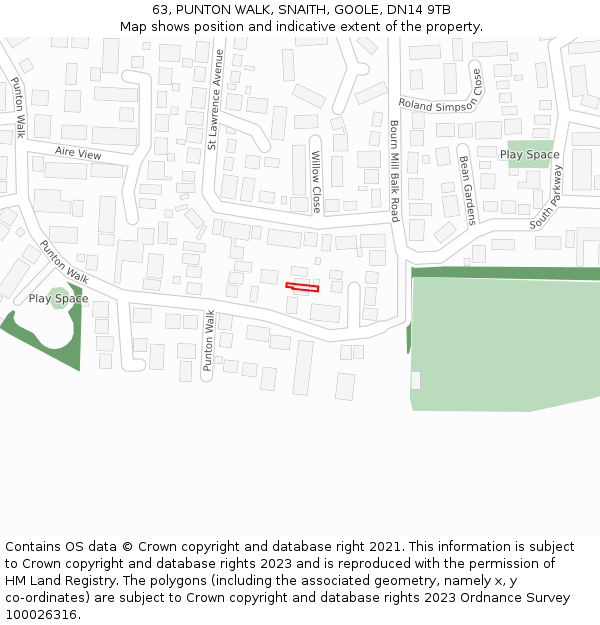 63, PUNTON WALK, SNAITH, GOOLE, DN14 9TB: Location map and indicative extent of plot