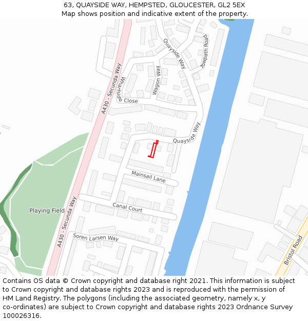 63, QUAYSIDE WAY, HEMPSTED, GLOUCESTER, GL2 5EX: Location map and indicative extent of plot