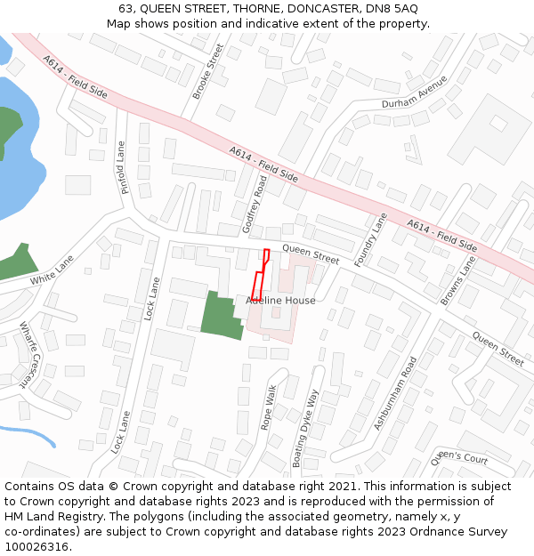 63, QUEEN STREET, THORNE, DONCASTER, DN8 5AQ: Location map and indicative extent of plot