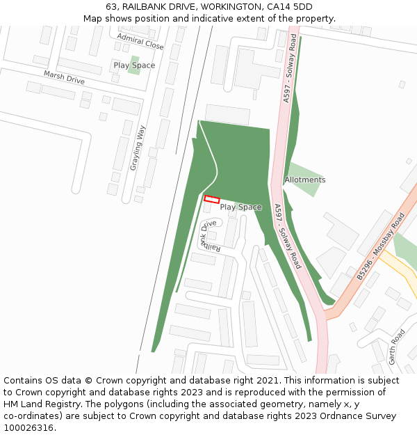 63, RAILBANK DRIVE, WORKINGTON, CA14 5DD: Location map and indicative extent of plot