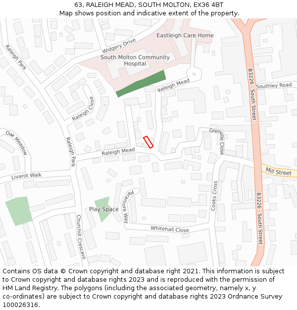 63, RALEIGH MEAD, SOUTH MOLTON, EX36 4BT: Location map and indicative extent of plot