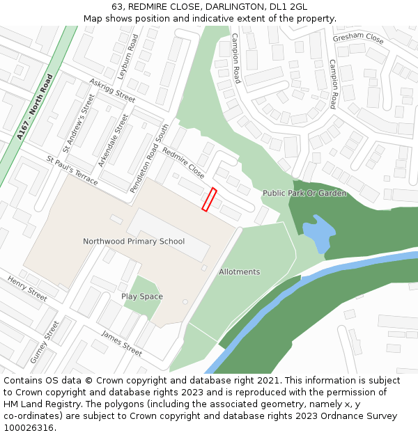 63, REDMIRE CLOSE, DARLINGTON, DL1 2GL: Location map and indicative extent of plot