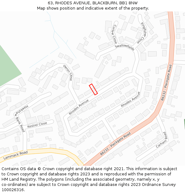 63, RHODES AVENUE, BLACKBURN, BB1 8NW: Location map and indicative extent of plot
