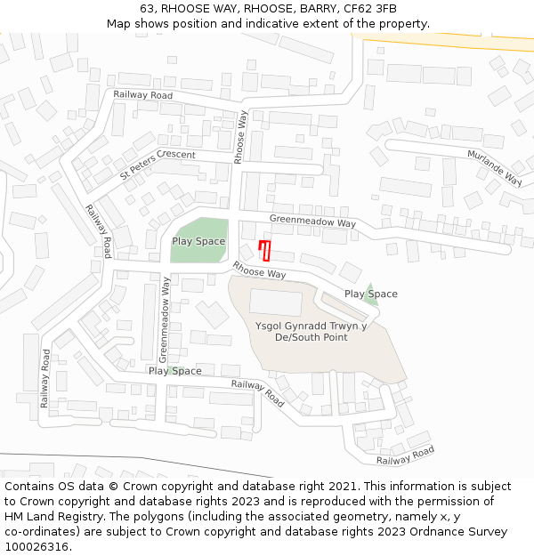 63, RHOOSE WAY, RHOOSE, BARRY, CF62 3FB: Location map and indicative extent of plot