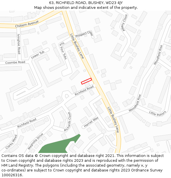 63, RICHFIELD ROAD, BUSHEY, WD23 4JY: Location map and indicative extent of plot