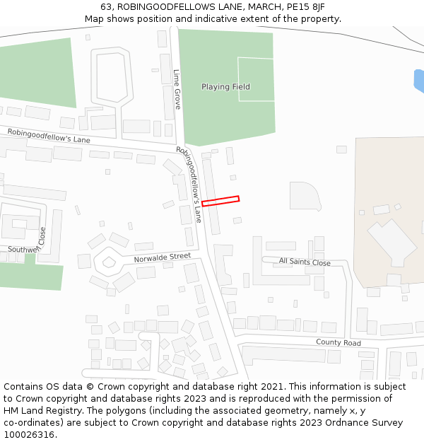 63, ROBINGOODFELLOWS LANE, MARCH, PE15 8JF: Location map and indicative extent of plot