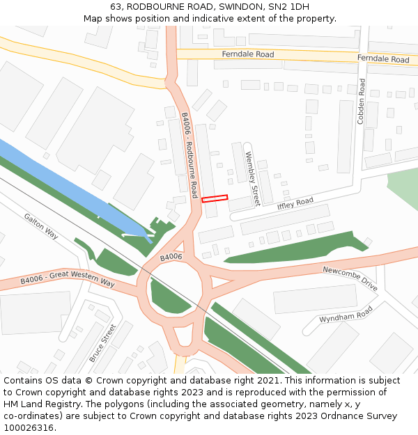 63, RODBOURNE ROAD, SWINDON, SN2 1DH: Location map and indicative extent of plot