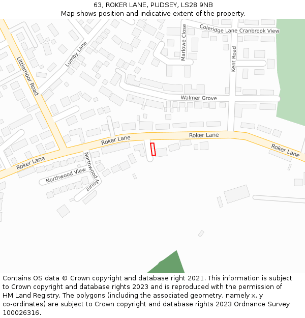 63, ROKER LANE, PUDSEY, LS28 9NB: Location map and indicative extent of plot