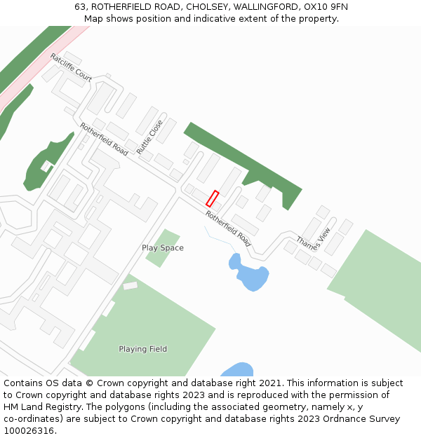 63, ROTHERFIELD ROAD, CHOLSEY, WALLINGFORD, OX10 9FN: Location map and indicative extent of plot