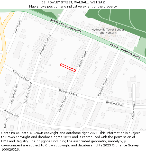 63, ROWLEY STREET, WALSALL, WS1 2AZ: Location map and indicative extent of plot