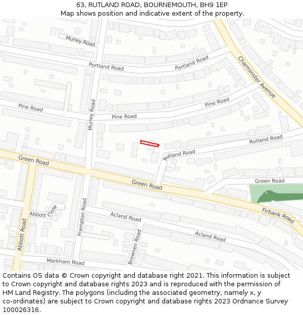 63, RUTLAND ROAD, BOURNEMOUTH, BH9 1EP: Location map and indicative extent of plot