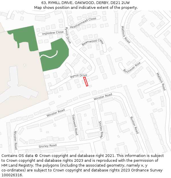 63, RYMILL DRIVE, OAKWOOD, DERBY, DE21 2UW: Location map and indicative extent of plot