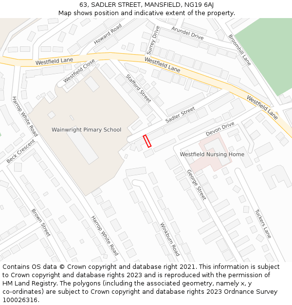63, SADLER STREET, MANSFIELD, NG19 6AJ: Location map and indicative extent of plot