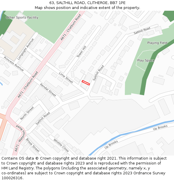 63, SALTHILL ROAD, CLITHEROE, BB7 1PE: Location map and indicative extent of plot