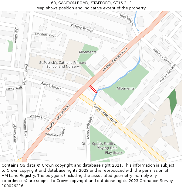 63, SANDON ROAD, STAFFORD, ST16 3HF: Location map and indicative extent of plot
