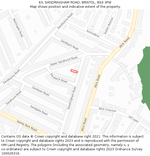 63, SANDRINGHAM ROAD, BRISTOL, BS4 3PW: Location map and indicative extent of plot