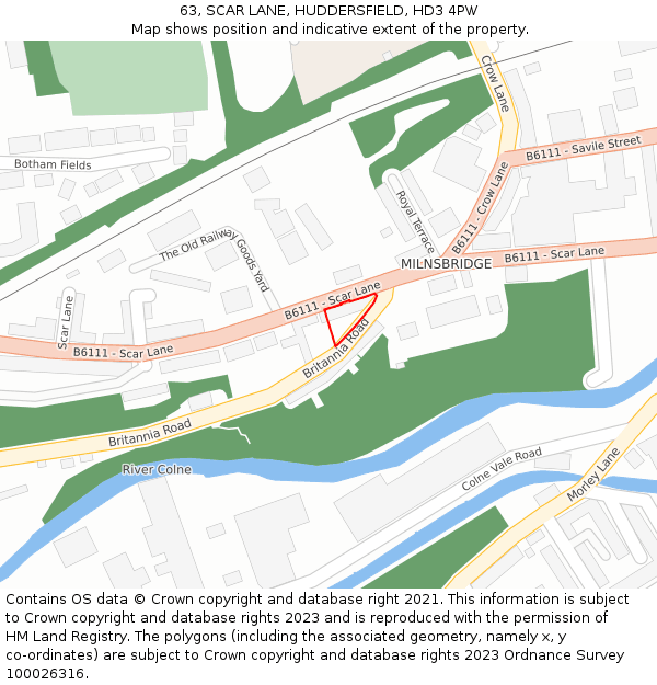 63, SCAR LANE, HUDDERSFIELD, HD3 4PW: Location map and indicative extent of plot