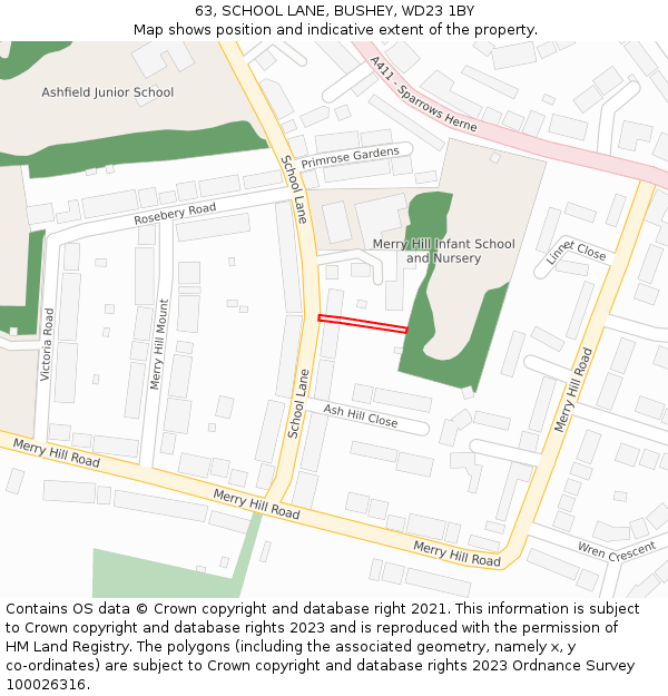 63, SCHOOL LANE, BUSHEY, WD23 1BY: Location map and indicative extent of plot