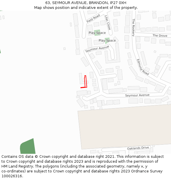 63, SEYMOUR AVENUE, BRANDON, IP27 0XH: Location map and indicative extent of plot
