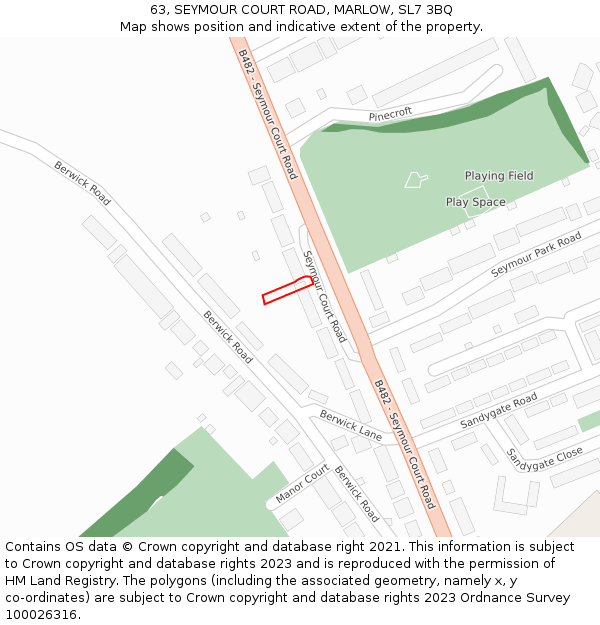 63, SEYMOUR COURT ROAD, MARLOW, SL7 3BQ: Location map and indicative extent of plot