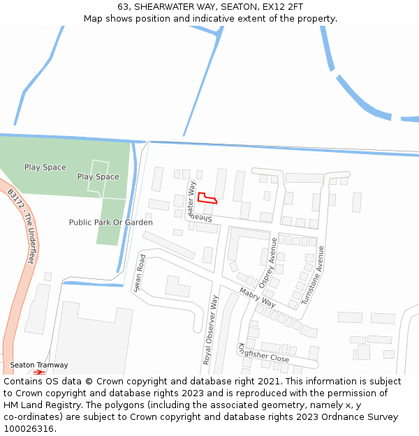 63, SHEARWATER WAY, SEATON, EX12 2FT: Location map and indicative extent of plot