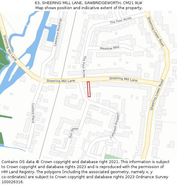 63, SHEERING MILL LANE, SAWBRIDGEWORTH, CM21 9LW: Location map and indicative extent of plot