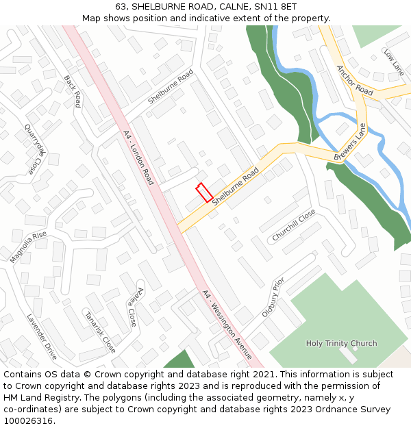 63, SHELBURNE ROAD, CALNE, SN11 8ET: Location map and indicative extent of plot