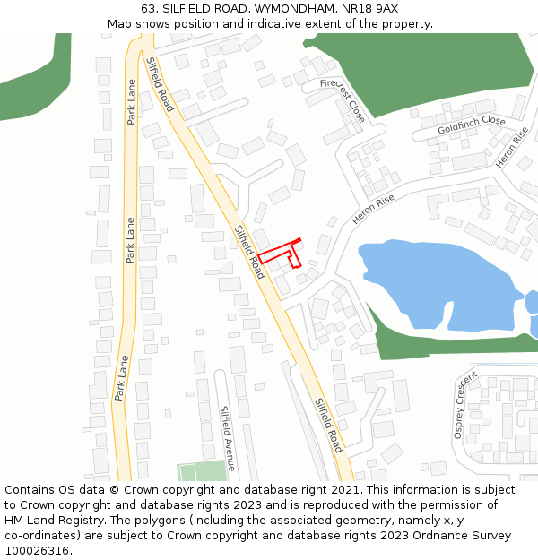 63, SILFIELD ROAD, WYMONDHAM, NR18 9AX: Location map and indicative extent of plot