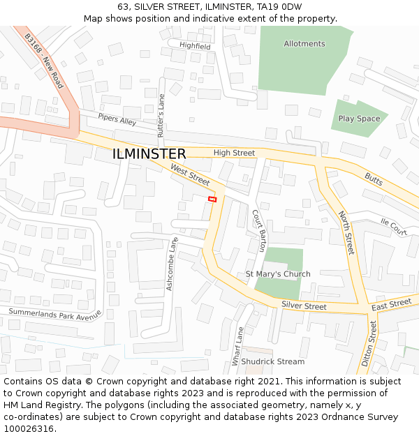 63, SILVER STREET, ILMINSTER, TA19 0DW: Location map and indicative extent of plot