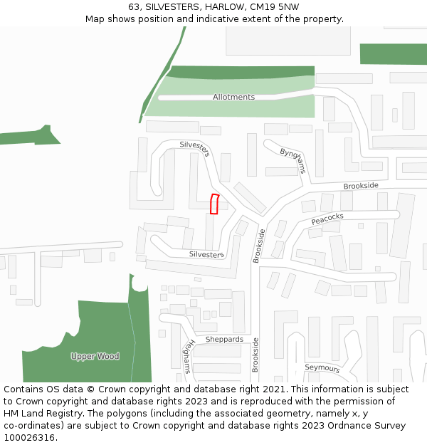 63, SILVESTERS, HARLOW, CM19 5NW: Location map and indicative extent of plot