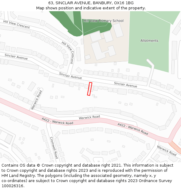 63, SINCLAIR AVENUE, BANBURY, OX16 1BG: Location map and indicative extent of plot