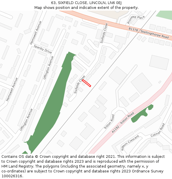 63, SIXFIELD CLOSE, LINCOLN, LN6 0EJ: Location map and indicative extent of plot