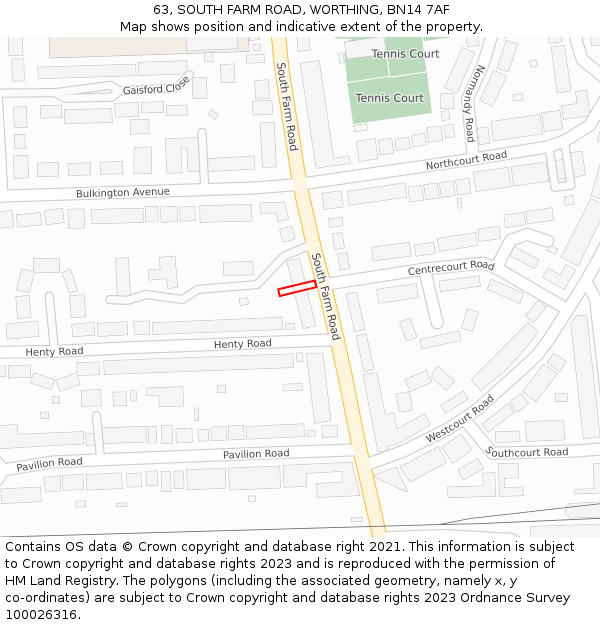 63, SOUTH FARM ROAD, WORTHING, BN14 7AF: Location map and indicative extent of plot