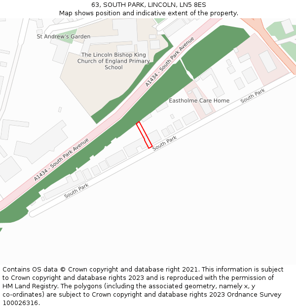 63, SOUTH PARK, LINCOLN, LN5 8ES: Location map and indicative extent of plot