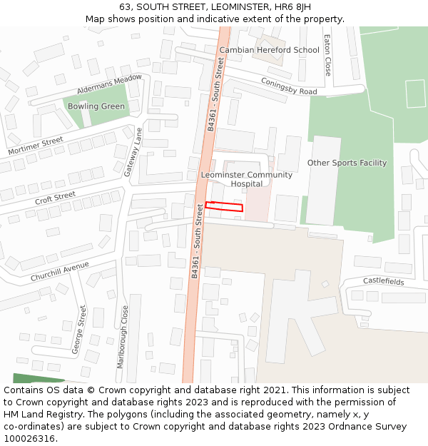 63, SOUTH STREET, LEOMINSTER, HR6 8JH: Location map and indicative extent of plot