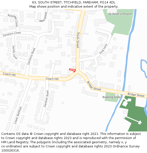 63, SOUTH STREET, TITCHFIELD, FAREHAM, PO14 4DL: Location map and indicative extent of plot