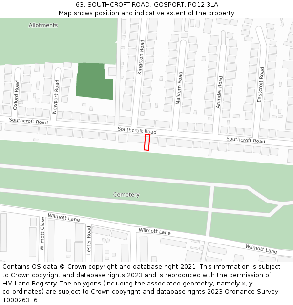 63, SOUTHCROFT ROAD, GOSPORT, PO12 3LA: Location map and indicative extent of plot