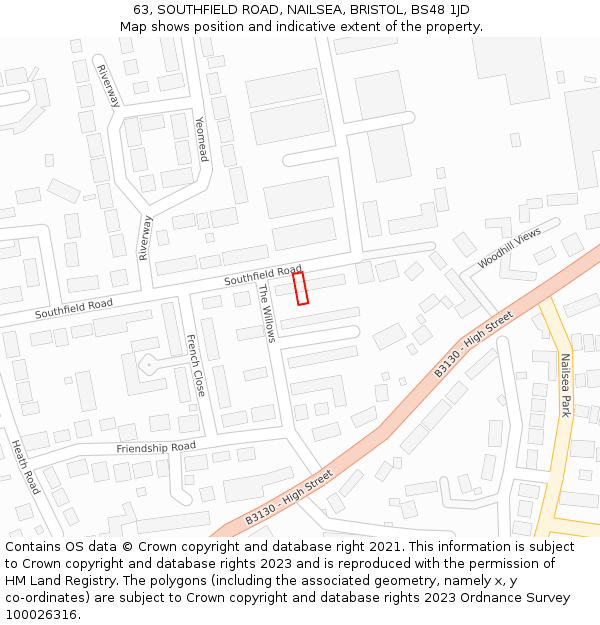 63, SOUTHFIELD ROAD, NAILSEA, BRISTOL, BS48 1JD: Location map and indicative extent of plot