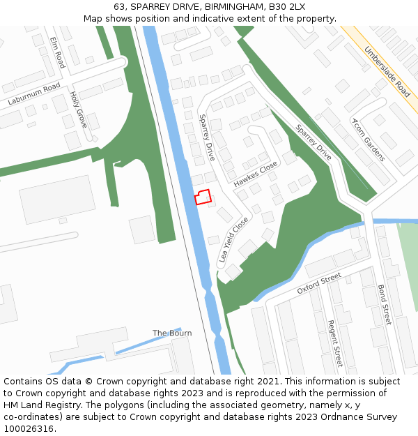 63, SPARREY DRIVE, BIRMINGHAM, B30 2LX: Location map and indicative extent of plot