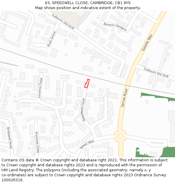 63, SPEEDWELL CLOSE, CAMBRIDGE, CB1 9YS: Location map and indicative extent of plot