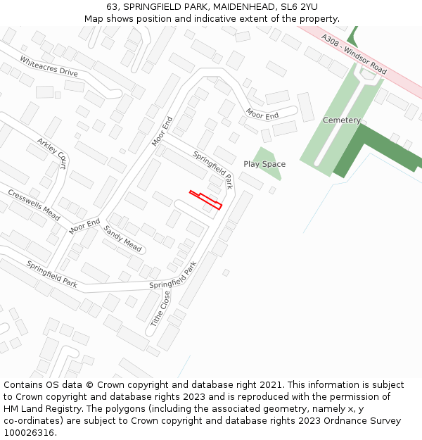 63, SPRINGFIELD PARK, MAIDENHEAD, SL6 2YU: Location map and indicative extent of plot