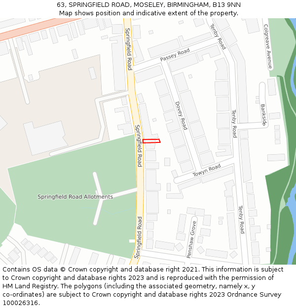 63, SPRINGFIELD ROAD, MOSELEY, BIRMINGHAM, B13 9NN: Location map and indicative extent of plot