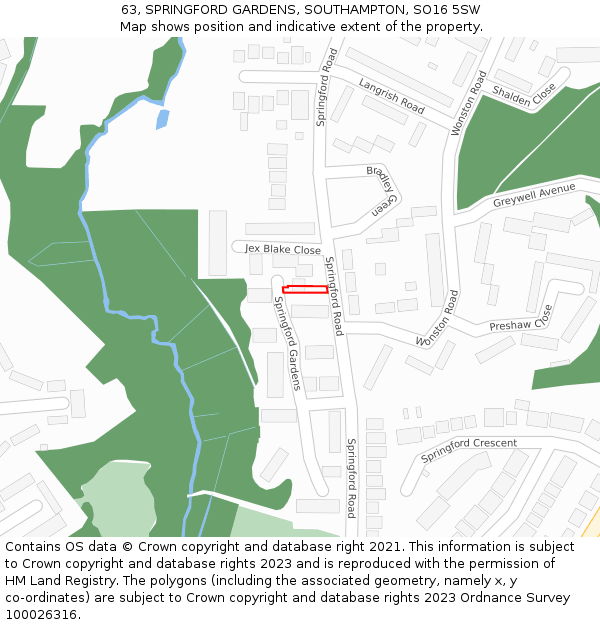 63, SPRINGFORD GARDENS, SOUTHAMPTON, SO16 5SW: Location map and indicative extent of plot