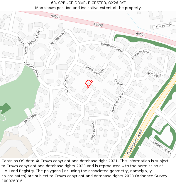 63, SPRUCE DRIVE, BICESTER, OX26 3YF: Location map and indicative extent of plot